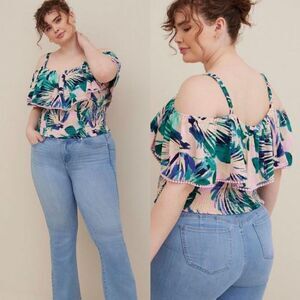 NWT TORRID CRINKLE GAUZE COLD SHOULDER RUFFLE TOP SIZE 3X